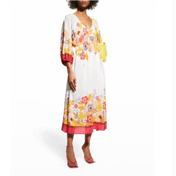 NWT Johnny Was Loreli Floral 100% Silk White Pink Embroidered Midi Dress Small - Picture 10 of 11